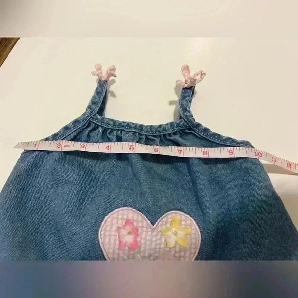 Vintage cradle togs denim  dress 18M gingham heart flower appliqué ruffle girls - Picture 8 of 10